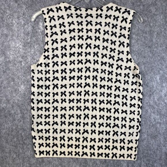 J Crew Classic Merino Wool Shell Top Cream Black Womens Med Bowtie Print *Flaw - Picture 8 of 12